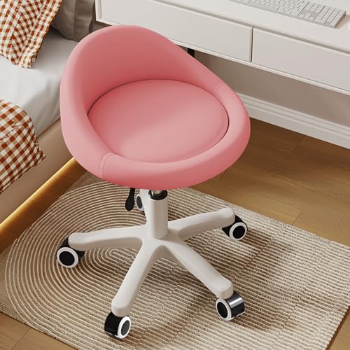 Image of Rolling Stool - Ergonomic Swivel Seat, Adjustable Height, Ultra-Quiet Wheels, Padded PU Leather Cushion, for Salon, Office, Massage & Medical Use Pink 1