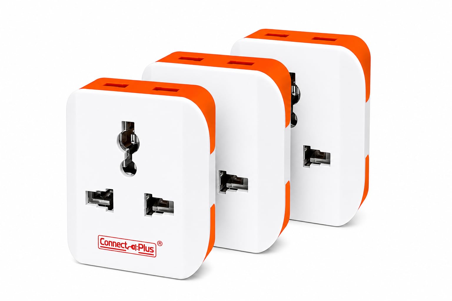 Connect Plus 6A Heavy Duty 3-in-1 Multi Plug Socket Adapter, Universal 3 Pin Power Plug Converter for Home Office Use, Space Saving Multi Socket Extension, ABS Body, White & Orange - Pack of 3-image-18
