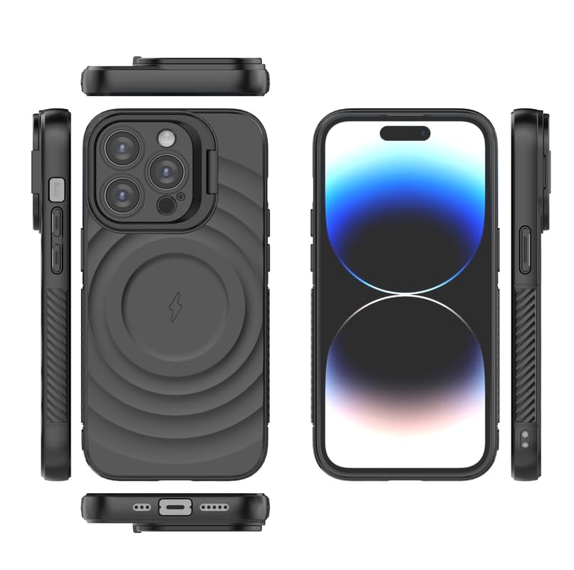 Image of LuxuryKase Shockproof Case for iPhone 14 Pro Max | Ripple Pattern | Camera Protection | Inner Velvet Fabric Lining | Protective Cover with Enhanced Grip & Wireless Charging Support - Black