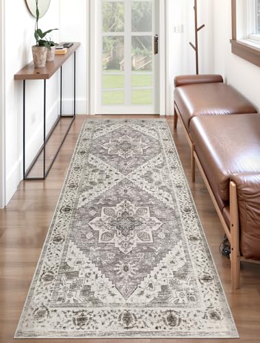 SERISSA Boho Washable Runner Rug, 2x6 Rug Non-Slip Vintage Earth Tone Hallway Kitchen Runner Rug Ultra Soft Print Distressed Floor Carpet for Bedroom Bathroom Laundry Room