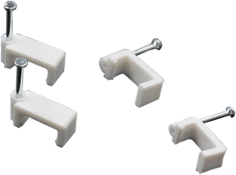 200 PCS 8mm Flat Ethernet Cable Wire Clips Single Coaxial Cable Clamps with Nail for Ethernet Cable Management