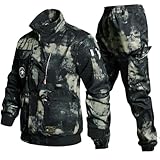 [Ｋａｙｉｙａｓｕ] 作業服 メンズ アウトドアジャケット 上下セット カモフラージュ セットアップ 大きいサイズ 耐磨 登山服 多ポケット付き 作業着 撥水 防風 迷彩 お洒落 農業 アウトドア 薄い 春 秋(170 ブラック)