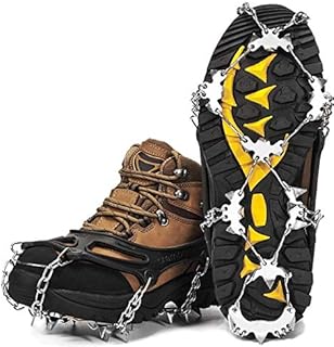 Wirezoll Crampons, Stainless Steel Ice Traction Cleats for Snow Boots and Shoes, Safe Protect Grips for Hiking Fishing Walking Mountaineering etc. (Black, L+ / XL)