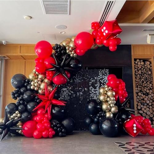 Image of PartyWoo Red Black Gold Balloons, 140 pcs Red Black and Chrome Gold Balloons Different Sizes Pack of 18 Inch 12 Inch 10 Inch 5 Inch for Balloon Garland as Graduation Decorations, Party Decorations