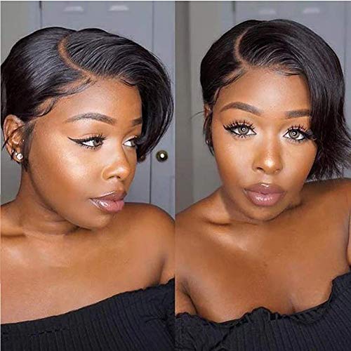 Short Bob Pixie Cut Wigs for Black Women 13×6×1 Straight Lace Front Bob Wig VIPbeauty Human Hair HD Lace Bob Wig Pre Plucked With Baby Hair Natural Hairline (150% Density, 8 inch).