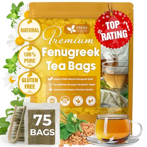 Image of FreshDrinkUS, Premium 75 Fenugreek Tea Bags, 100% Natural & Pure from Fenugreek. Fenugreek Herbal Tea. Made with Natural Material Tea Bags. No Sugar, No Caffeine, No Gluten, Vegan.