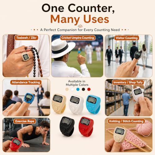 Image of Digital Finger Ring Tally Counter - Electronic Hand Counter for Mantra Jap, Cricket Umpire, Vehicles, Visitors & Counting | 5-Digit LED Display | Portable Multi-Use Tally Machine (LED Ring)
