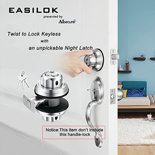 Easilok Twist To Lock Deadbolt Front Door Lock Keyless With An Unpickable Night Latch Keep Deadbolt Locked&Unlocked Status,Single Cylinder Lock With Anti-Mislock Button,2 Locks Keyed Alike(Sc Keyway) #TOP2