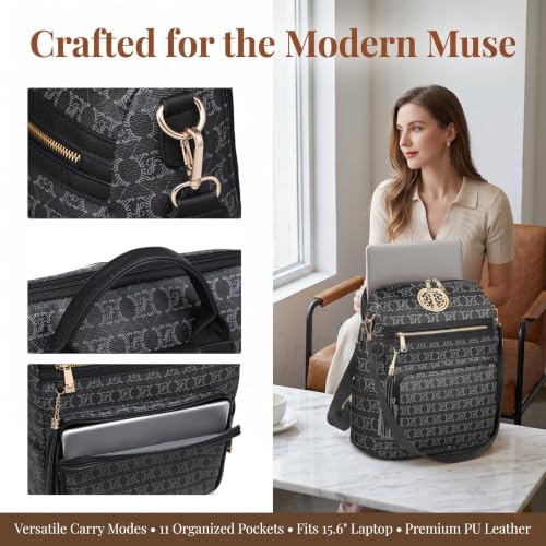 Image of JULIE FERRARO Women Convertible Backpack Purse, Large PU Leather Travel Backpack with Multi Pockets, Shoulder Handbag Set with Wristlet for Work, Travel & Daily Use