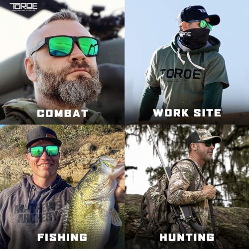 Image of TOROE TR90 Square Frame Sunglasses, Matte Black, Midnight Green | Grade A Polarized, Black Emblem, Anti Reflective, Water Repellent, Polycarbonate Lenses