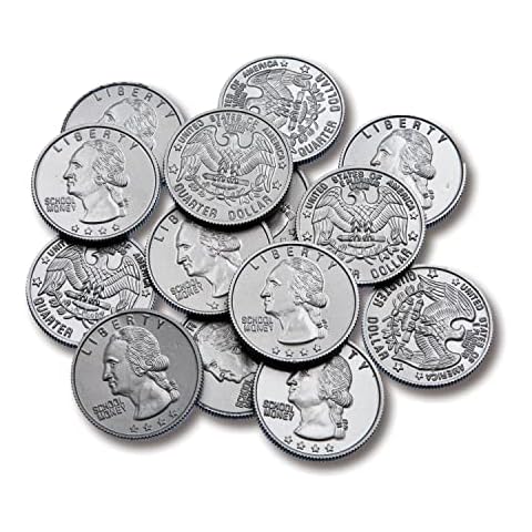 LEARNING ADVANTAGE Play Quarters - Set of 100 Plastic Coins - Designed and Sized Like Real US Currency - Teach Money Math With This Pretend Play Resource Cover