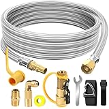 12FT Propane Quick Connect Hose for RV to Gas Grill, RV Quick Connect Propane Hose to RV 1/4' Female Quick Disconnect, Quick Disconnect Propane Hose with Elbow Adapter for Blackstone 17'/22' Griddle