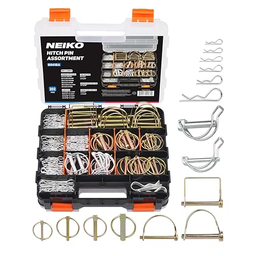 Neiko 50418A Trailer Hitch Pin Clip Set, 202 Pc O-Ring Locking Trailer Pin Clips, Zinc Plated, Steel Square Tractor, Double Line, Linch, PTO and Hairpin Cotter Pins