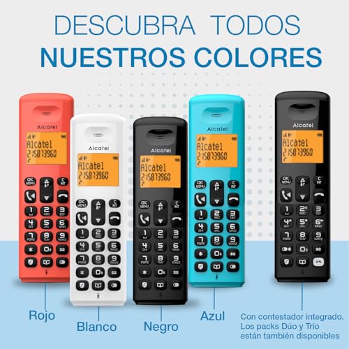 Teléfono inalámbrico DECT Alcatel E260 compacto con manos libres y pantalla, color azul 6