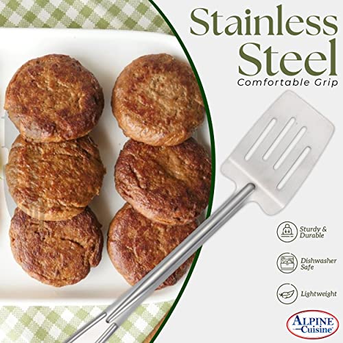 Alpine Cuisine Professional Cookware Stainless Steel Slotted Spatula - Thin Slotted Spatula Heat Resistant for Cooking, Frying, Grilling & Flipping Fish Meat Eggs - Easy to Clean