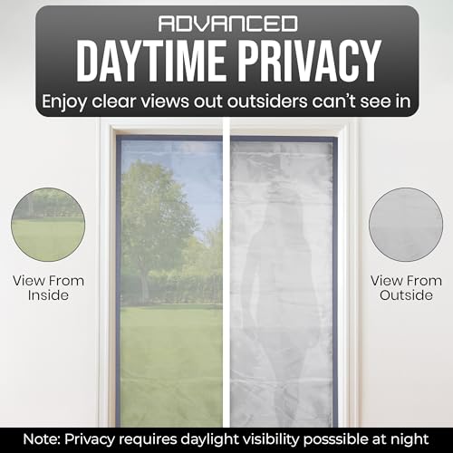 Image of Privacy Magnetic Screen Door 36x82 in - Heavy Duty Grey Mesh with Magnets | Sun-activated coating blocks daytime views, windproof edge seals, quick, tool-free hook and loop tape installation