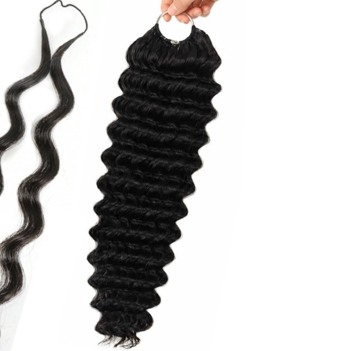 Feather Crochet Humano Hair Bundle Deep Wave Rizo Miracle Knots 18 Inch 60G