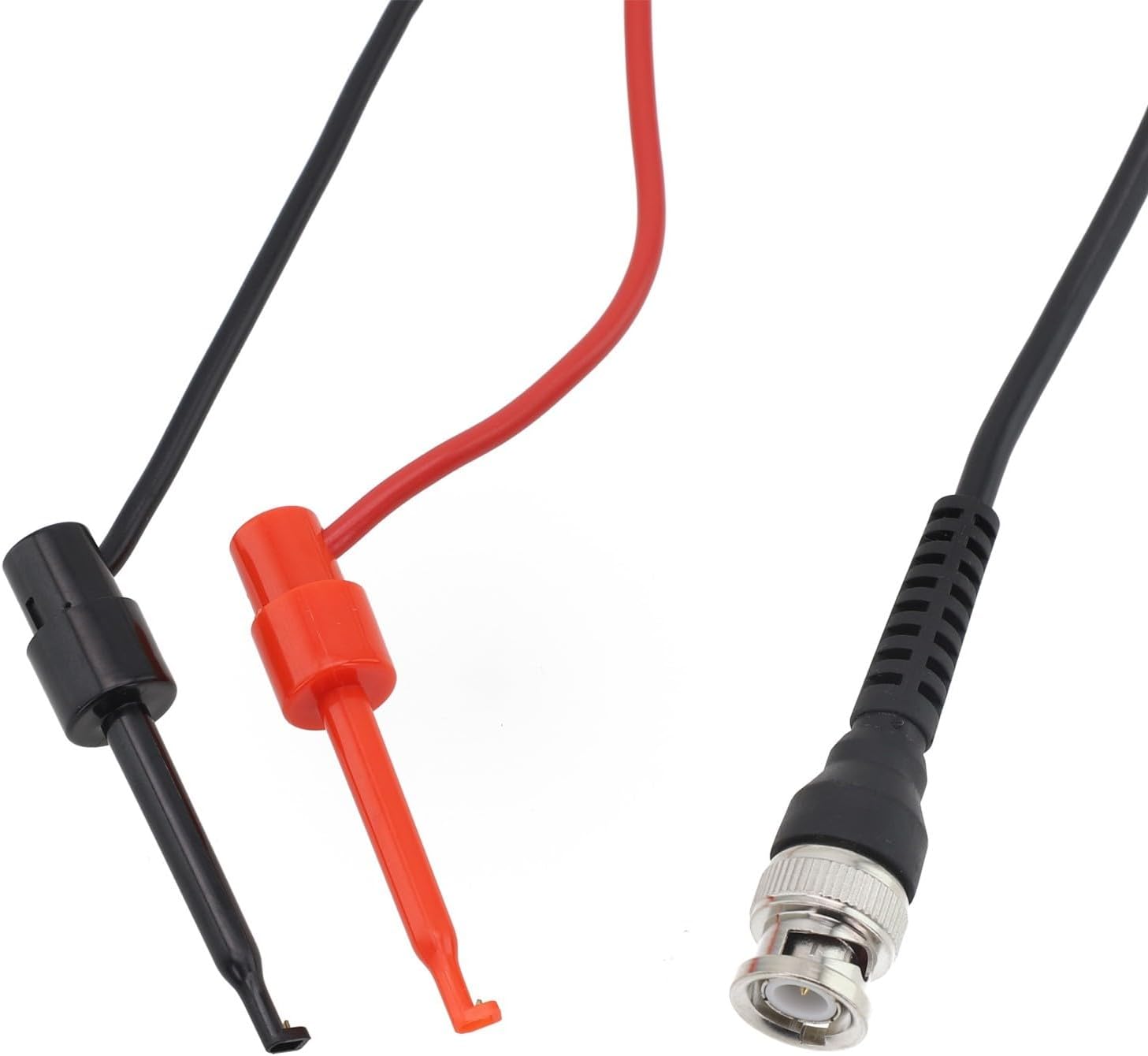 Oscilloscope Test Hook Cable with BNC Male and Dual IC Test Hooks, 4 Terminal Network Isolation, Color-Coded Red/Black Connectors, 120cm P1007 Probe