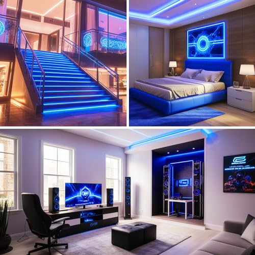 Image of 16.4FT /5m Blue COB LED Strip Light, Cuttable LED Tape Lights, 8mm Width LED Lights, CRI93+ Dimmable Flexible Light Strip for Bedroom TV Backlight Gaming Room Monitor DIY Decor(with Plug)