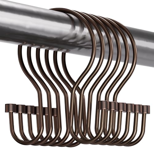 Bathway Shower Curtain Hooks Dark Gold Shower Curtain Rings with Cylindrical Design 12Pcs Metal Shower Curtain Hooks Rust Proof Smooth Glide Double Shower Hooks Rings for Shower Curtain