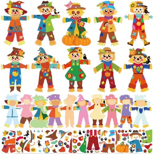 JUNEBRUSHS 30-Pack Fall Scarecrow Craft Kits for Thanksgiving Party