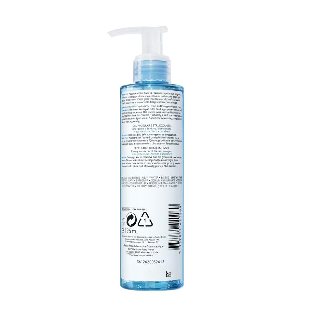La Roche-Posay Toleriane Rosaliac, Gel Micellare Struccante, Per Pelli Sensibili, Deterge e Lenisce, Con Acqua Termal e Poloxamer, Adatto per Viso e Occhi, 195 ml