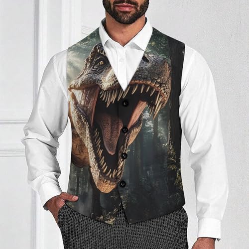 Dinosaur Men's Suit Vests Dress Vest V-Neck Waistcoat Slim Business Formal with Pocket2
