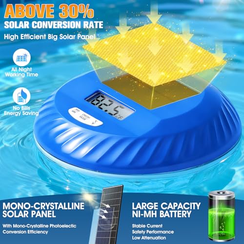 Image of 2026 Solar Pool Lights with Digital Pool Thermometer,Color Changing Floating Pool Lights that Float IP68 Waterproof,Hangable Solar Powered Floating Light for Pool Lighting Party Decor-1 PC