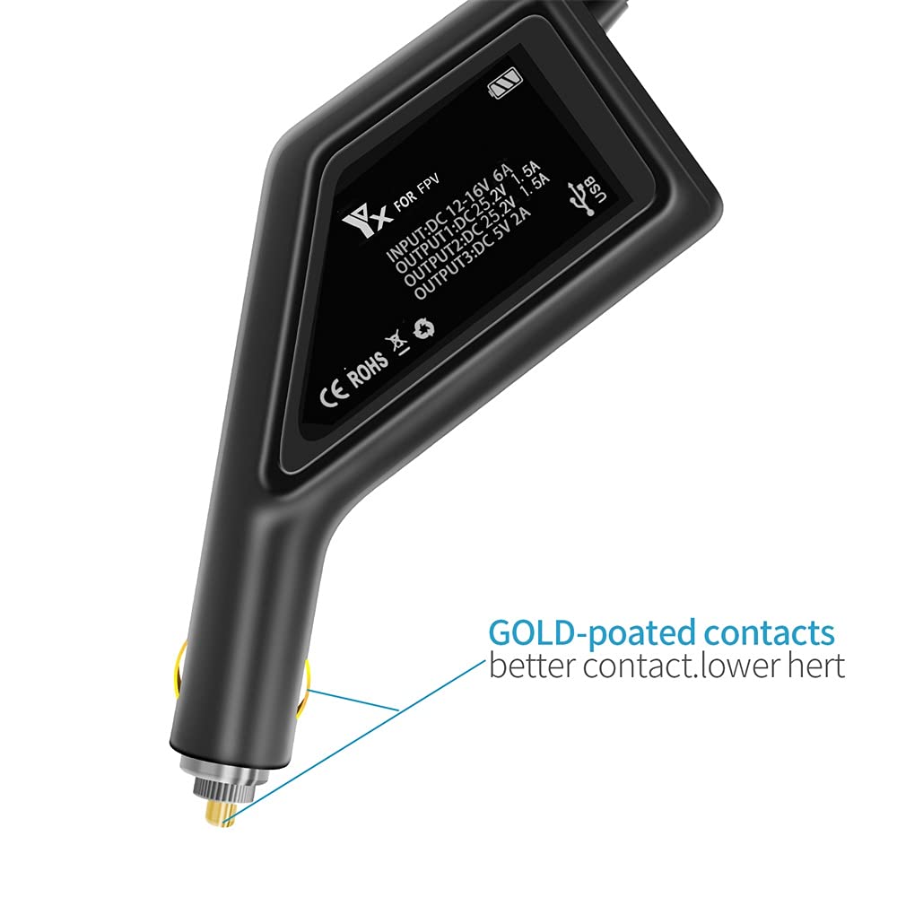 Caricabatteria da auto a doppia batteria Taoke compatibile con FPV Combo, caricabatteria da auto intelligente con porta di ricarica USB per drone FPV