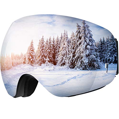 OMORC Gafas de Esquí, Gafas de Nieve de OTG Snowboard Unisex con Anti-Niebla y Tratamiento de Protección UV400, Lentes Gran Angular y Esférica para Mujeres/Hombres