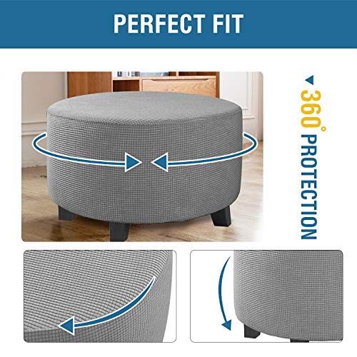 Image of H.VERSAILTEX Ottoman Cover Stretch Ottoman Slipcover Round Ottoman Storage Cover Folding Stool Covers Furniture Protector Cover for Footrest Ottoman Fit Dia 20 inch - 23 inch,Dove