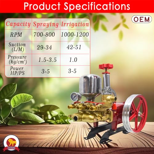 Image of OEM HTP-50 High-Pressure Power Sprayer Pump | Heavy-Duty Pump with Pulley System | 3 Output to 3-1 /2 inch Inch | Agricultural, Irrigation, Mist Fogging, Tracktor Mounted and Car Washing Sprayer