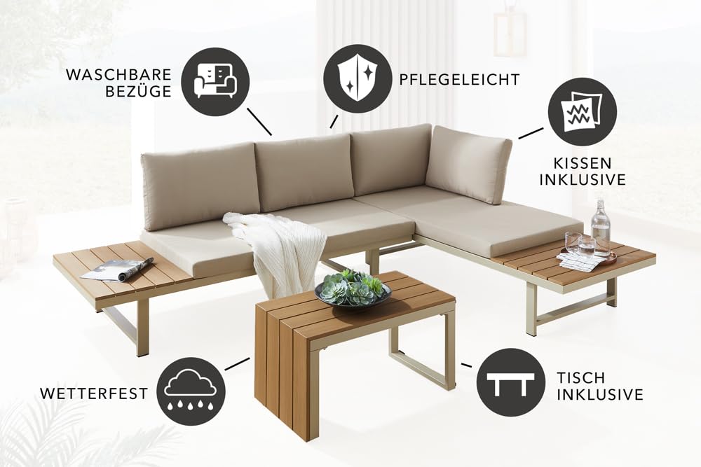 Riess Ambiente Wetterfestes Gartenmöbel Set Ibiza MODULAR Lounge - 250cm - Champagner Greige - Aluminium
