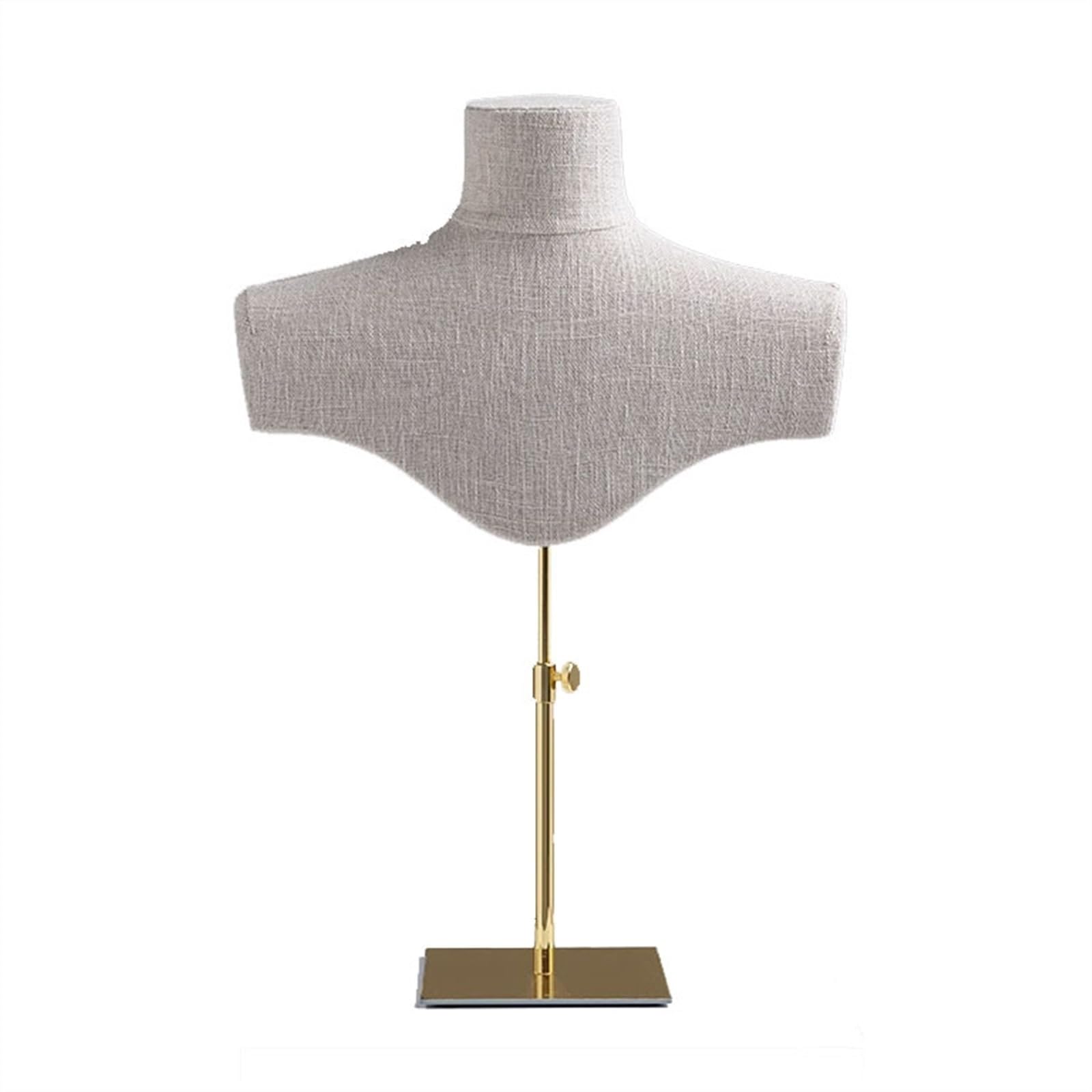 Élégant Collier en lin présentoir buste 3D collier organisateur bijoux avec base métal, hauteur réglable support Organiseur(Gold)