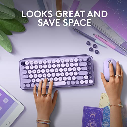 Image of Logitech POP Keys Mechanical Wireless Keyboard with Customizable Emoji Keys, Durable Compact Design, Bluetooth or USB Connectivity, Multi-Device, OS Compatible - Cosmos