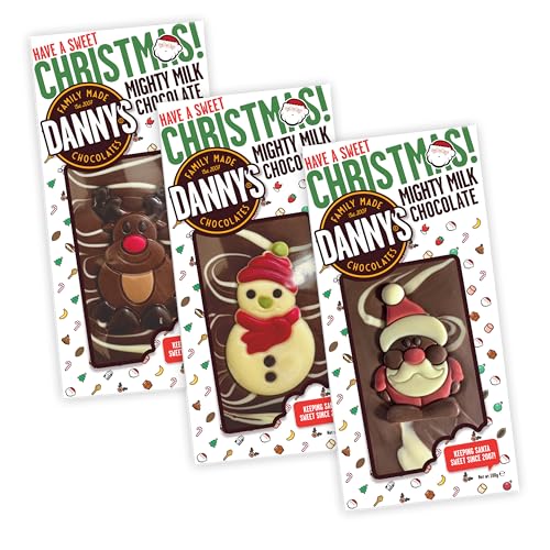 Danny's Christmas Chocolate Gift Box - 3 Large 100g Christmas Chocolate Bars - 1 x Santa, Snowmen, Reindeer - Secret Santa Gifts - Stocking Christmas Eve Box Fillers
