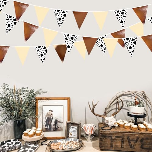 Image of 32Ft Western Party Decorations Western Cowboy Triangle Banner Flag Fabric Pennant Garland Streamer for Cowboys Redeo Birthday Wild West Baby Shower Cowgirls Bachelorette Farm Cow Wild Party Decor