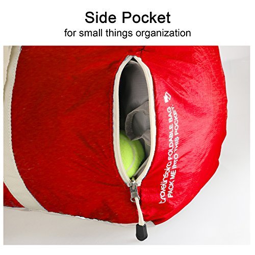 Travel Inspira Foldable Travel Duffle Bag Collapsible Packable Lightweight Sport Gym Bag Emergency Use Water Resistant Nylon 40L Red
