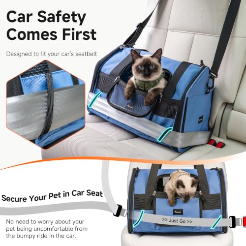 Soft-Sided Travel Cat Carrier with Safety Buckles, Lockable Zippers & Safety Tether, Escape-Proof Collapsible Pet Carrier for Car Rides & Vet Visits, Airline Approved Underseat, Up to 12lbs - Image 3