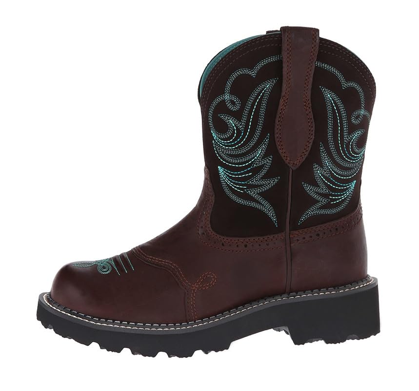 Women's Western Cowboy Boots - Unique Embroidered Brown Country Boots With Chunky Heel Design - Mid Calf Boot