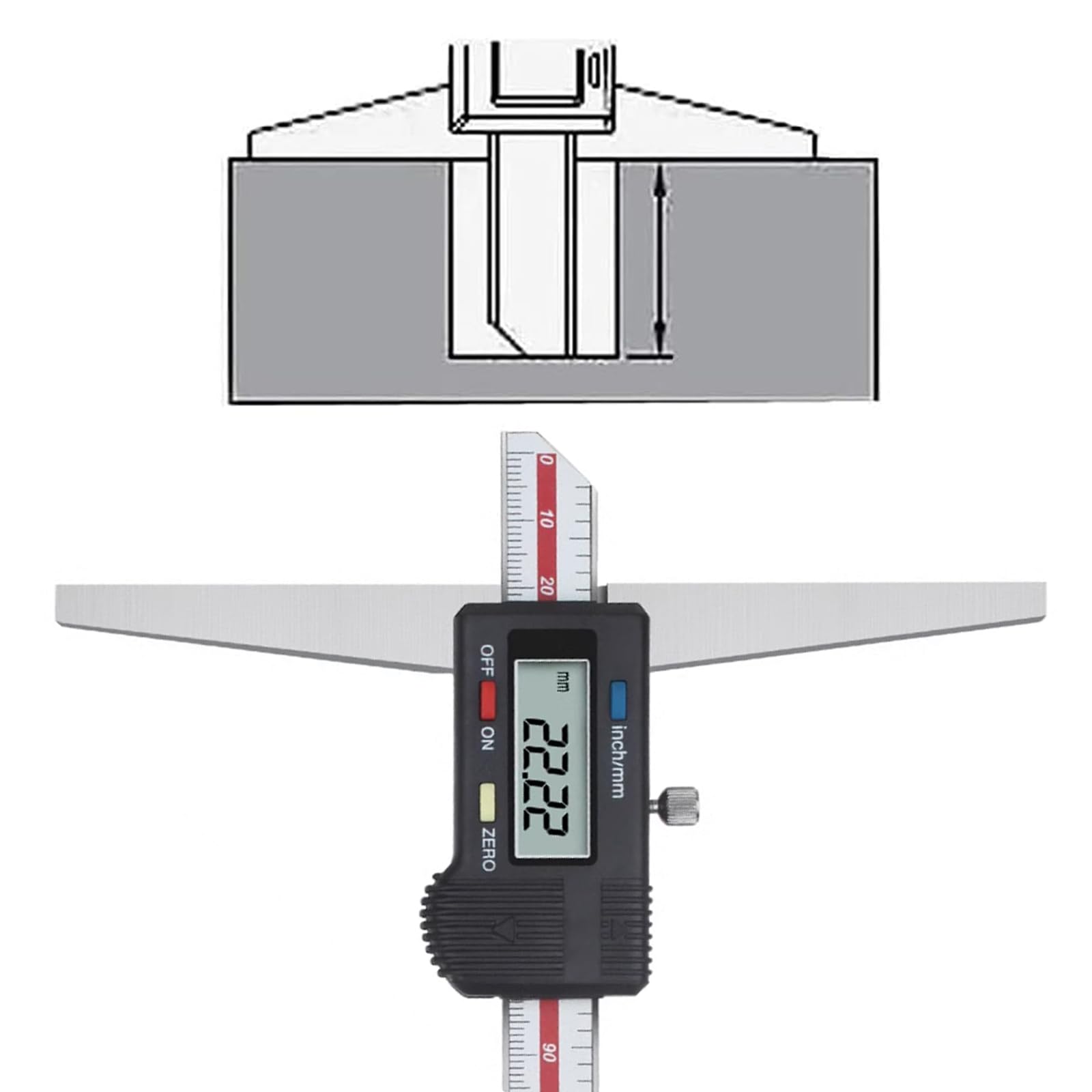 Digital Tiefen-Messschieber 300 mm, Brückenlänge 200 mm, 0,01 mm hochgenauer Edelstahl Digitaler Tiefenmessschieber mit mm/Zoll-Messsystem, Tiefenmess-Messschieber Messwerkzeug (Brückenlänge 200 mm)