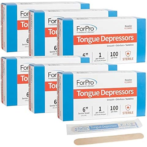 ForPro Professional Collection Senior Tongue Depressors, Large Wax Applicator Sticks, 6" Sized, Sterile, Individually Wrapped, 100 Count, Pack of 6 Cover