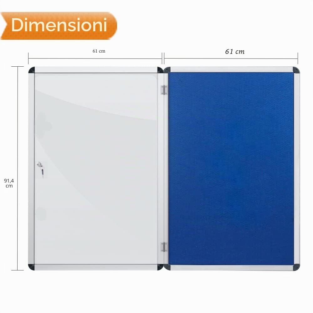 VIZ-PRO Bacheca in Feltro Blu con Serratura, 90 x 60 cm | con 2 Chiavi, Montaggio a Parete, ideale per Puntine e Spilli, per Uffici, Scuole, Negozi e Sale Riunioni