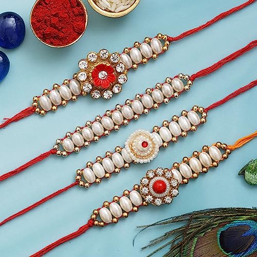 Image of eCraftIndia Rudraksha Rakhi with Roli Chawal Pack