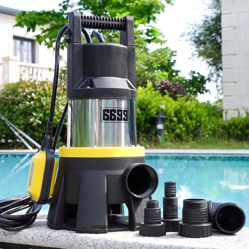 6699 Sump Pump Submersible 7000GPH Powerful Water Pump for Pool Draining 1.5HP Stainless Steel Utility Pump with Float Switch 16FT Power Cord for Flooded House Sump Pit Pond Remove Water SUB 7000S