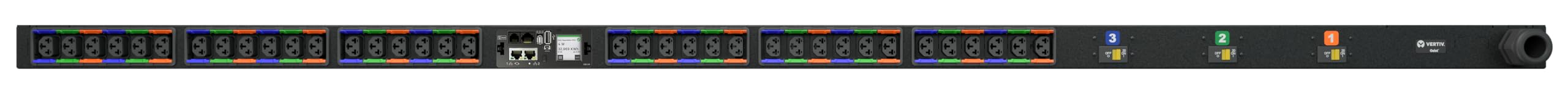 Vertiv Geist Monitored Rack PDU - 0U| 30A| 120V/208V WYE| (36) Combination C13/C19 outlets| L21-30P| 8.6kW| High-Contrast LCD| Next-Generation Interchangeable Monitoring Device (IMD)| VP4N30AN