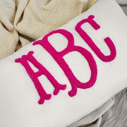 Wedding Monogram Punch Needle Embroidery Pillow, Custom Letter Monogram Pillow, Personalized Couple Gift Idea, Lumbar Pillow, Couple Cushion