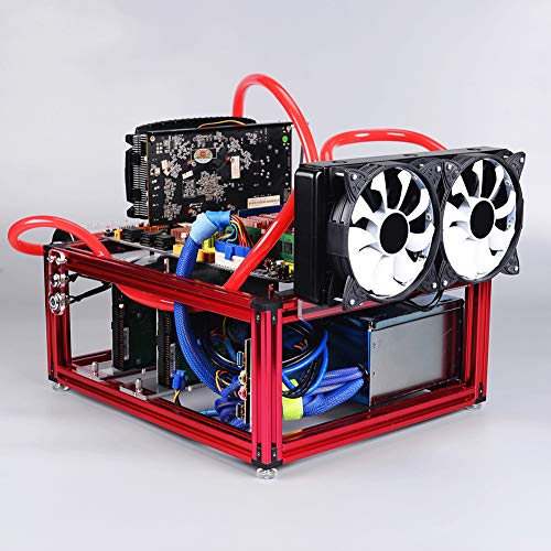 Custodia per PC con Telaio Aperto, Telaio per Computer ITX Fai-da-Te in Lega di Alluminio di Design Aperto Fai-da-Te, Dimensioni assemblate 235x250x290mm, applicabile per Scheda Madre ITX(Rosso)