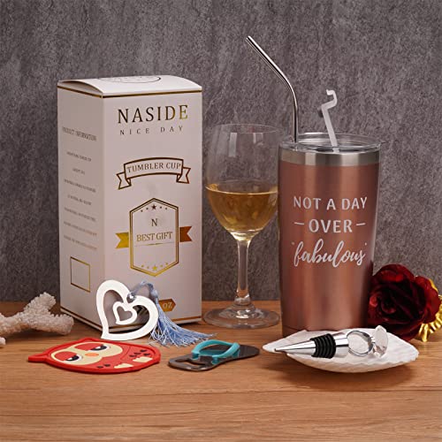 NASIDE Not A Day Over Fabulous,20 Oz Stainless Steel Insulated Tumbler mugs with Lid Straw 21st 30th 40th 50th 60th 65th 70th birthday gifts for women Grandma Woman Mom Best Friend ideas Rose Gold - Image 2