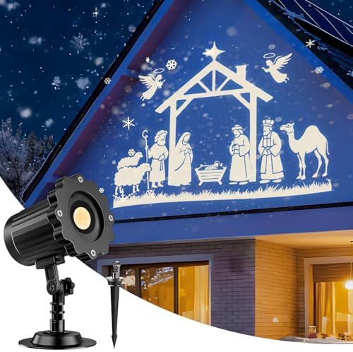 Christmas Nativity Scene Projector Lights Outdoor Indoor-2025 Upgrade 3D Dynamic Christmas Decorations,Waterproof Holiday Projector Lights for Window Ground Roof Wall Yard Garage Xmas Decor